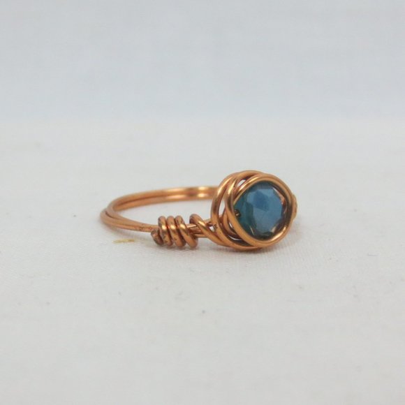 New Copper Wrapped Teal Crystal Hand Crafted Ring - Picture 1 of 8